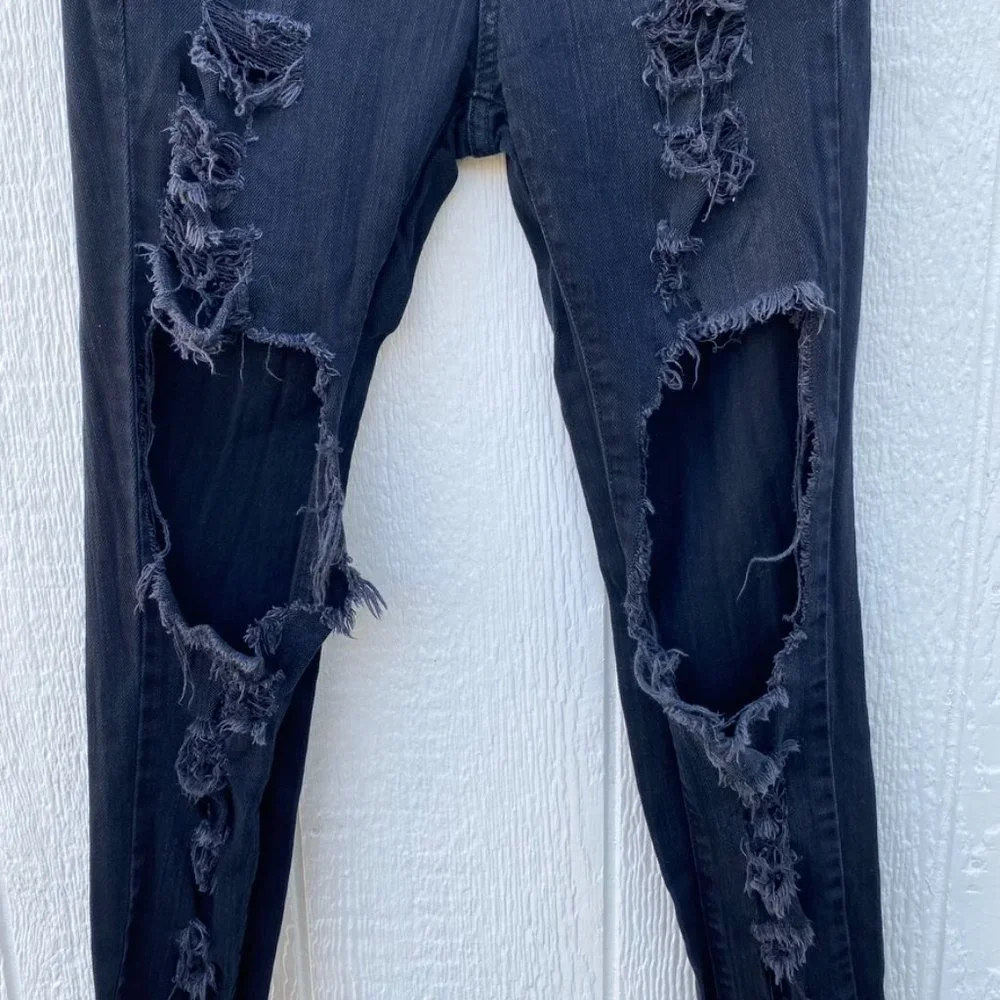 Carmar Destroyed Black Denim Jeans Ripped Distressed Size 27 - Picture 3 of 10